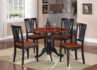 PC WESTON DINETTE KITCHEN TABLE w/ 4 WOOD SEAT CHAIRS, BLACK & BROWN 