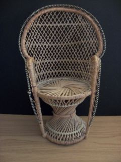 Vintage Small Peacock Back 80s Wicker Chair Doll Size