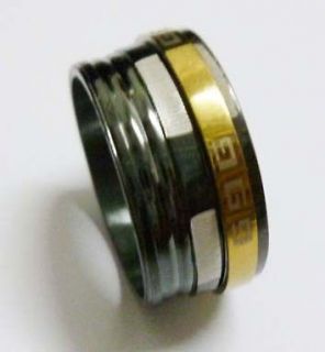   COOL stainless steel Black Gold Tone WIDE Spin HIGH QUALITY ring Sz 7