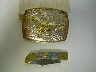125 Years Pony Express Belt Buckle & Pocket Knife in Excellent 