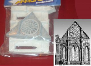   ACC013 Cathedral End Wall with Rose Window Fantasy Terrain Miniature