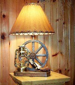   Custom Made Weathered Wagon Wheel Gun Lamp Western Rustic Made in USA