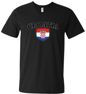   Country Flag Shield Mens V Neck T Shirt Tee Croatian World Cup Soccer