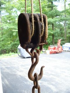 Antique Chain Wood Pulleys Block Tackle Ship Maritime Yard & Stay 