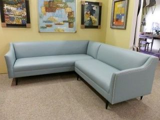   BARREL Custom Spa Blue Leather Sectional Sofa, MSRP $3,997.00 WOW