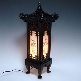 Wood Shade Asian Oriental House Lantern Bedside Dragon Art Deco Table 