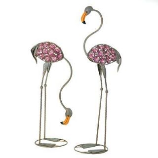   Flamingos Flamingo Wrought Iron Glass Beads Garden Statues Stake   New