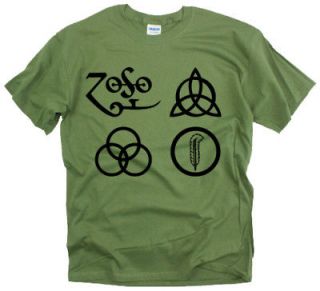 Led Zeppelin 4 ZOSO symbol rock band Army Green t shirt