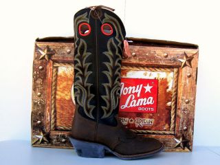 Tony Lama 3R Black Calf/Tan Crazy Horse Buckaroo Boots