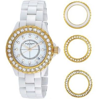   White Ceramic Interchangeable Bezel Gift Set Gold Tone Date Watch