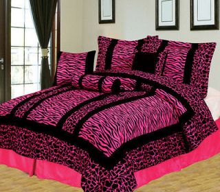 11 Piece King Giraffe/Zebra Pink and Black Micro Fur Bed in a Bag Set