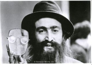 John Lennon Postcard HELP Hat Beard Eye Glasses Mirror