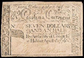 Colonial Currency, NC, April 2, 1776, 7 and 1/2 Dollars