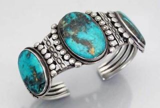 LRG Old Navajo NATURAL STORMY MOUNTAIN Turquoise Well Worn Silver 