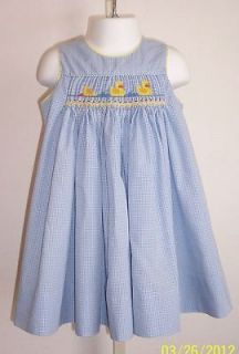 Amanda Remembered Smocked Duck Dress Sz 2 Button Back Crossover Blue 