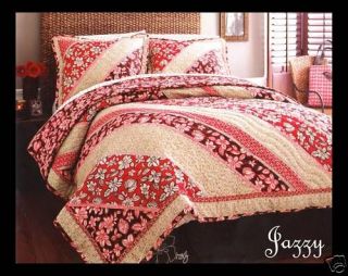 NEW Roxy Coconut Floral Quilt Set Twin Red Brown
