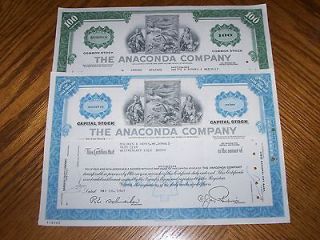 The Anaconda Company Stock Certificate.Se​t of 3 Different