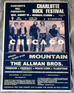 Chicago/Allman Brothers/Mount​ain Concert Poster   Charlotte Rock 