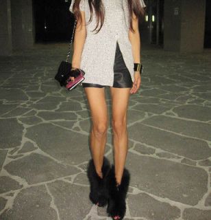 GET UNDENIABLY CHIC OPEN TOE ANKLE BOOTS BOOTIES WITH MINK FUR 