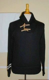 NEW S Mens Polo Ralph Lauren Knit Black Cotton Sweater Toggle Shawl 