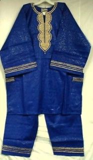 African Clothing Men Pant Suit Outfit Royal Blue Gold NotCome M L XL 
