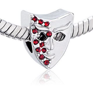 PUGSTER BEAD RED CRYSTAL MASK SILVER TONE CHARM FOR BRACELET D63