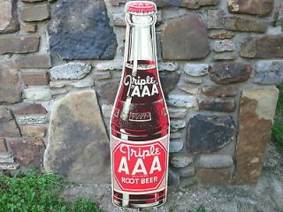 Triple AAA Rootbeer NOS soda cola tin die cut bottle advertising sign