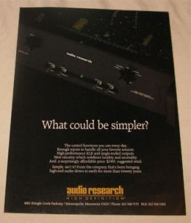 Audio Research High Definition Pre Amp PRINT AD 1991