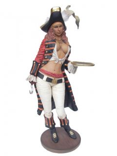   Butler Statue   Life Size Girl Pirate Holding Tray Statue   6ft