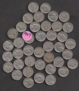 1947 P JEFFERSON NICKEL FULL ROLL OF 40 COINS I HAVE VERY LOW 