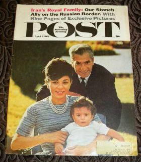 Vintage Saturday Evening Post Magazine 1962: Shah of Iran, Farah, Ally 