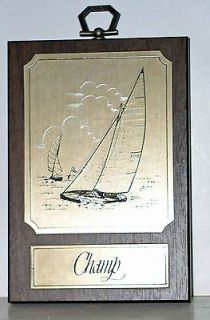   Champ Award Plaque with Sailboat Design 4 x 5.5 Wood w Hanging Easel