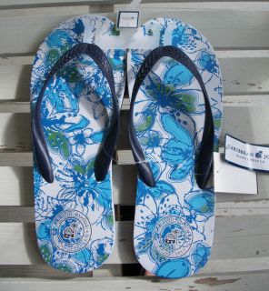 Caribbean Joe~Aqua & Blue Abstract Flip Flops~Shower Shoes~Mens size L 
