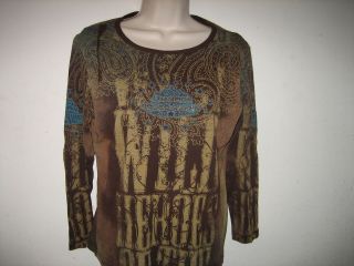 Susan Lawrence Brown 3/4 Sleeves Champion Rodeo Queen Stud Knit Top 