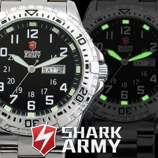 New Luxury Shark Army ARIES Mens Steel White Sport Quartz Military 
