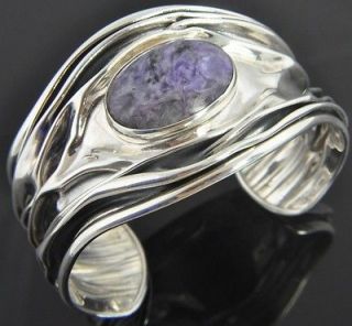   Dinouart Sterling Silver Mexico Charoite Artisan Large Cuff Bracelet