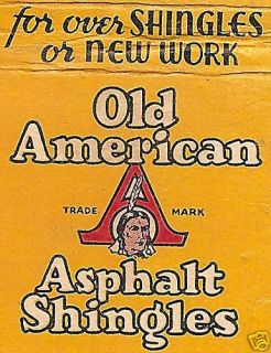 Old Matchbook Cover   Old American ASPHALT SHINGLES