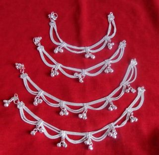   kid lot 4 BELLS CHAIN silver anklet ankle bracelet Indian jewelry ATS