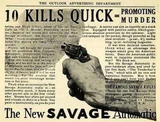 1909 Ad Savage Automatic Pistol Fast Murder Firearms Handgun Hugh O 