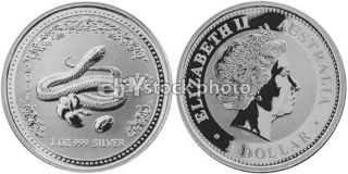 Australia Silver Dollar, 2001, Year of the Snake Bullion