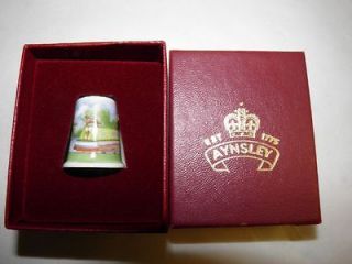Vintage Aynsley England Porcelain Thimble   Outdoor Scene   With Box