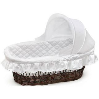 Badger Basket Wicker Moses Basket with Hood & Bedding   Cherry/White