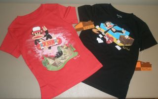 Paul Frank Julius Monkey Boys Red Skateboard Black Rocker T Shirt LOT 