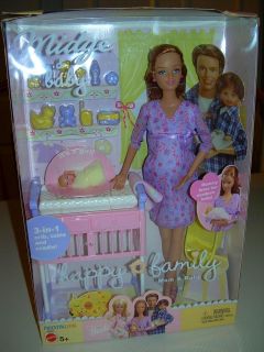  2002 HAPPY FAMILY Pregnant MIDGE & BABY Girl Doll Baby Bump Crib NRFB