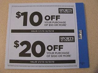 coupons SPORTS AUTHORITY $10 off $50 & $20 off $100 FREE SHIP exp 