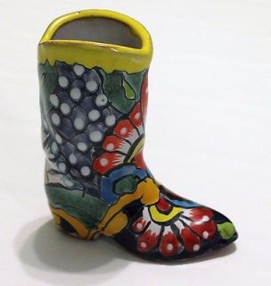 Mexican Talavera Western Cowboy Boot Handmade Folk Art Sculpture 