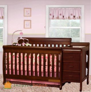 Multi Function Cherry Solid Wooden Baby Crib Combo Dresser Changing 