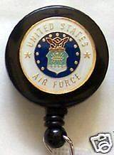 US AIR FORCE USAF Retractable Reel ID Badge Holder/Key chain ring 