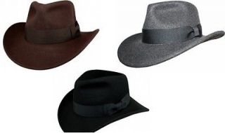 100 % Wool Felt Indiana Jones Fedora Safari Cowboy Crushable Hats HE01
