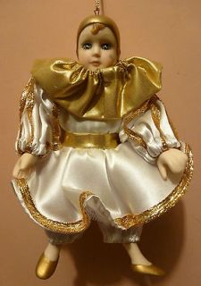 Vintage Barlow Porcelain Doll Clown Ornament (gold detail)